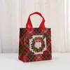 Nueva Bolsa de Compras Navideña de Tela No Tejida a Cuadros Rojos Caricatura de Reno Azúcar Bolsa de Dulces Navideños Bolsa de Regalo para Galletas