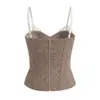 Top Corset Bustier Estilo Garota Picante Puramente Sedutor para Primavera e Verão, Camisola Curta para Mulheres