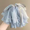 Grampo de Tubarão com Laço Dupla Camada Estilo Coreano Acessórios de Cabelo Pérola Plissado Renda Clip para Rabo de Cavalo Semi-Preso Tamanho Grande