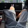 Shorts de cuadros azul de secado rápido para hombre, delgados de verano con textura de seda de hielo, shorts casuales de playa