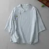Verão Novo Estilo Étnico Chinês Botão de Sapo Colorido Camisa Feminina Artística Retrô Gola Assimétrica Gola Alta Casual Camisa Top