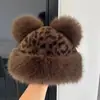 Chapéu Mongol de Pelúcia com Estampa de Leopardo Retrô para Mulheres, Engrossado para Outono e Inverno, Chapéu de Pelúcia Quente Protetor de Orelhas, Chapéu Fashion e Versátil de Pelo Sintético de Vison
