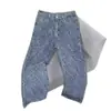 Jeans Scimitar Jacquard con Letra Vintage para Hombre, Tendencia Americana High Street, Pierna Recta Ligeramente Acampanados, Jeans Casuales