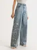 Jeans Bordados de Pierna Ancha Recta Tejido Mágico Estilo Retro Europeo y Americano 2026 para Mujer Corte Delgado Casual Elástico Temu