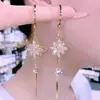 Pendientes de Flor con Borla de Circonita de Cristal para Mujer, Aguja de Plata S925, Pendientes de Moda Más Vendidos, Diseño Largo Elegante, Efecto Adelgazante del Rostro