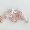 Ropa para Niñas Estilo Coreano para Bebés y Niños Pequeños, Mameluco Floral Dulce con Cuello Camisero, Mono Floral Rayado para Bebés Niñas, Algodón Manga Larga