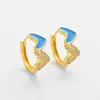 Brincos Europeus e Americanos Transfronteiriços Novos de Esmalte Assimétrico de Coração Duplo, Presilhas de Orelha Femininas da Moda com Personalidade de Nicho, Brincos de Estilo Minimalista