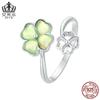 Aifu Lesen Anillo abierto Trébol de la suerte plata esterlina s925 anillo fresco ajustable joyería para mujeres