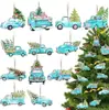 Adornos para Árbol de Navidad Transfronterizos Adornos de Madera para Navidad Camión Azul Colgantes de Madera Colgante para Fiesta Navideña