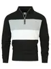 Top Masculino Casual Color Block de Manga Longa com Gola Alta, Camisa Polo Chic com Zíper 1/4