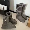 Primer Encuentro Ji Grey Botas de Nieve para Mujer 2025 Invierno Nuevo Estilo Suela Gruesa Altura Aumentada Más Terciopelo Engrosado Botas Largas Zapatos de Algodón para Nieve