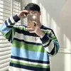 Playeras personalizadas a rayas estilo Hong Kong para hombre y mujer para primavera, otoño e invierno, camisetas de manga larga con estampado digital, capas base estilo celebridad de internet