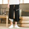 Pantalones capri finos de verano de algodón y lino estilo chino para hombre, pantalones cortos holgados informales de pierna ancha de lino de talla grande, pantalones cortos de moda para hombre