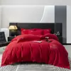 Conjunto de quatro peças outono e inverno alta qualidade lixado espesso capa de edredom lençol de cama capa de edredom cor sólida bordado roupa de cama conjunto de quatro peças