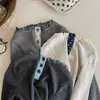 Suave y delicado~ ¡Color sólido y amigable con la piel! Camiseta base de manga larga para niña, estilo coreano, con cuello redondo y ribete de encaje, versátil para niños
