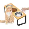 Suporte de Bambu e Madeira para Tigelas de Gato e Cachorro em Estoque, Suporte de Madeira para Tigela de Gato, Utensílios de Alimentação para Pets, Suporte Anti-Derramamento para Tigelas de Alimentação para Pets