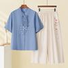 Ropa de Verano para Mamá 2025 Nuevo Nuevo Estilo Nacional Chinoiserie Conjunto de Dos Piezas para Mujeres de Mediana Edad y Mayores, Camiseta de Abuela Moderna y Versátil