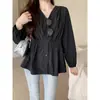 Camisa de Manga Larga con Cuello en V Estilo Francés Talla Grande para Mujer, Nuevo Diseño Primavera y Otoño, Favorecedora para Figuras Curvilíneas, Camisa Adelgazante, Top que Reduce la Edad