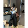 Estilo Querido da Mochie Estilo Coreano Simples Elástico Cintura Alta Emagrecedor Casual Perna Reta Bainha Dobrada Calças de Perna Larga Mq0746