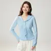 Novedad Otoño/Invierno Cardigan de Punto Versátil para Mujer, Cuello en V con Solapa de Encaje, Cachemir, Ajustado, Cintura con Lazo