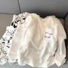 Pijama de Flanela Outono e Inverno Feminino Gola Redonda Coral Fleece Fofo Revestido de Lã Espessado Conjunto de Duas Peças Roupas de Casa