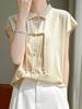 Cárdigan de punto estilo chino nacional para mujer, de manga corta, estilo vintage de verano, con hebillas, cuello tipo polo holgado, sin mangas, 24 unidades