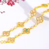 Loja de Ouro Mesmo Estilo Ouro Areia Incrustado Madrepérola Rosa Cinco Flores Pulseira Vazada Alto Padrão Luxo Leve Versátil Joia Presente para Namorada