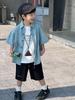 Pantalones Cortos de Algodón Lavado con Letras para Verano de Niños, Unisex, Versátiles, Frescos, Pantalones de Chándal de Cinco Puntos