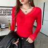 Tops Calientes para Mujer con Almohadillas en el Pecho, Empalme de Terciopelo y Encaje Espeso Ropa de Otoño con Camisetas de Manga Larga para Base y Ropa Interior