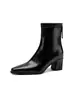 Botines elásticos de cuero ultradelgados para mujer, nuevo estilo otoño e invierno, punta cuadrada, tacón medio grueso, cierre de cremallera trasera, botines elásticos
