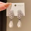 Incrustados en Oro con Perlas~Estilo de Lujo Ligero Vintage Pendientes de Perla con Gota de Agua de Circonita, Pendientes Exquisitos Personalizados, Pendientes de Estilo Francés