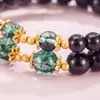 Pulseira de Cristal Fantasma Verde Imitação de Obsidiana, Novo Estilo, para Mulheres, Contas que Atraem Riqueza e Melhoram a Sorte, Pulseira de Amizade, Joia de Nicho