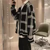 Chaqueta de Estilo Coreano para Hombre para Primavera y Otoño, Popular Estilo Perezoso, Suéter de Punto Trendy Ins con Bloques de Color Amplio, Suéter Rayado Estilo Hong Kong
