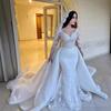 Vestido de Novia de Encaje de Comercio Exterior 2026 Nuevo Estilo Elegante para Novia Estilo Bosque Manga Larga Vestido de Recepción Vestido de Sirena de Alta Gama para Mujer