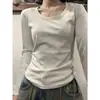 Nova Roupa Feminina de Outono Camiseta Básica de Manga Longa com Ombro Normal Modelagem Justa Cor Sólida para Passeio Casual Camada Base Top Emagrecedor