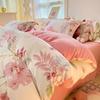 Juego de cuatro piezas de terciopelo de leche de invierno, cama engrosada, otoño e invierno, sábanas ajustables, funda nórdica con forro polar, terciopelo coral, cama de dormitorio, sábanas, juego de tres piezas