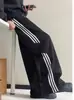 Calça de moletom com três listras transfronteiriça para homens, estilo primavera e outono, marca americana retrô moderna, calça esportiva casual reta larga e solta
