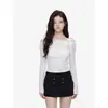 Camiseta Elegante de Um Ombro com Laço Estilo Francês e Manga Longa para Mulheres, Novo Top Slim Fit que Revela os Ombros para a Primavera