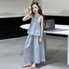 Conjunto de Verão para Meninas Regata de Boneca sem Mangas Calças de Perna Larga Roupa Infantil Camiseta de Algodão Infantil Regata Calças Conjunto de Duas Peças