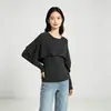 Otoño/Invierno 2026 Nuevo Diseño Sensación Chal Cuello Redondo Manga Larga Punto Base Camiseta Mujer Temperamento Francés Suéter Falso de Dos Piezas