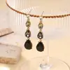 Pendientes de Gota de Agua Degradados Estilo Europeo y Americano Pendientes Largos Colgantes Negro Dorado Lujo Ligero Piedra Preciosa Versátiles para Viajar al Trabajo Citas