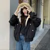 Chaqueta de Águila de Montaña con Cuello de Piel Ropa de Algodón para Hombres y Mujeres Estilo Americano Holgado Ropa de Trabajo Chaqueta Nueva con Forro Polar para Calidez