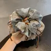 Scrunchie de Laço Duplo Floral Estilo Coreano, Elástico de Cabelo Grande de Alta Qualidade, Acessório para Coque, Corda de Cabelo para Mulheres