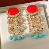 Pendientes Vintage de Plata con Borlas Ovaladas de Resina e Incrustaciones de Diamante, Pendientes de Lujo Ligero de Gama Alta, Exquisitos Accesorios para Orejas