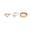 Moda Coreana Ins Estilo de Luxo Conjunto de Anéis em Forma de Coração Cravejados com Diamantes para Mulheres Aço Inoxidável Banhado a Ouro 18K Joias Simples Personalizadas