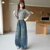 Jeans para niñas primavera/otoño 2026 nuevo estilo pantalones anchos elegantes para niños con solapa trasera, pantalones rectos de moda para niños mayores