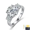 Anillo de Plata de Ley S925 con Moissanita de 5 Quilates para Mujer, Estilo de Tres Piedras, Anillo de Gran Quilate, Anillo de Compromiso de Lujo Ligero, Artículo Popular Transfronterizo