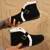 26 Sapatos de Algodão para Casa de Inverno Botas Casuais Femininas com Cano Curto Botas de Neve Quentes Forradas com Lã Sapatos de Pelo de Cano Médio com Fivela de Couro Planos