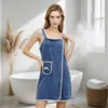 Bata de encaje trenzado para mujer con lazo, con diseño de cuello halter, hecha de forro polar de coral, adecuada para usar como vestido de baño o envolver como toalla, y de secado rápido