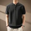 Camisa de Punto para Hombre Estilo Old Money con Cuello Henley de Manga Corta 2026 Verano Delgada Jacquard Texturizado Camiseta de Media Manga
